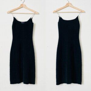 Vintage Ralph Lauren Tartan Label XS angora rabbit hair fuzzy black shine dress